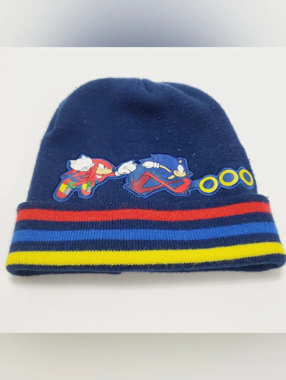 Sonic The Hedgehog Unisex Winter Beanie Hat Blue Stripe Knit OS Sonic & Knuckles